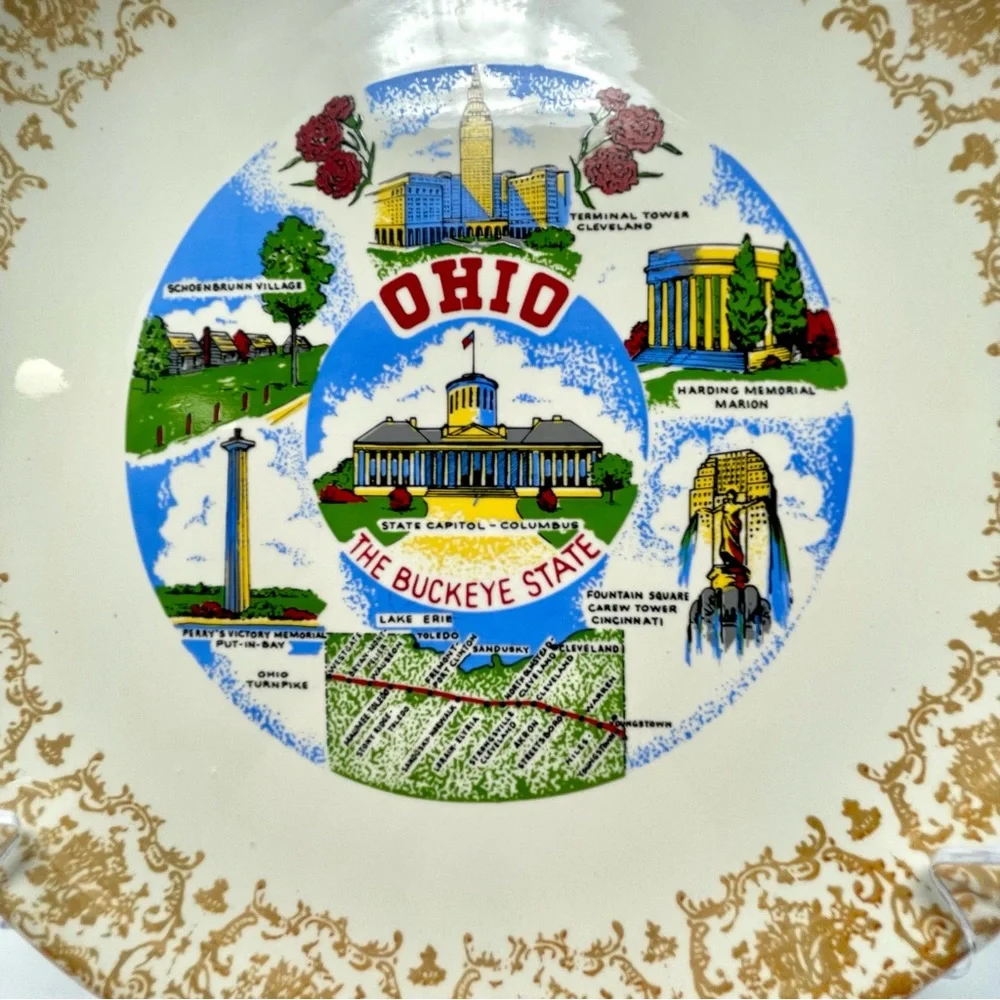 Vintage State of Ohio Commemorative Plate Historic Landmarks Souvenir Plate